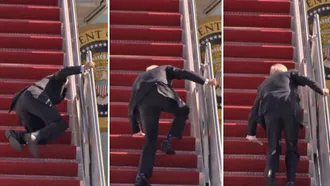Biden stumbles ‘thrice’ while trying to board Air Force One