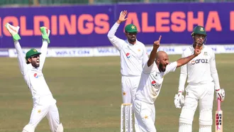 Pakistan need 202 to win as Afridi bags five