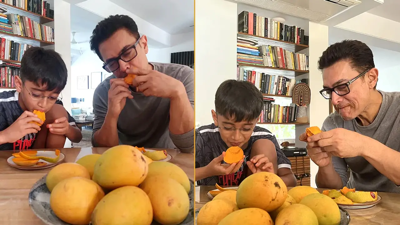 ছেলেকে আম খাওয়া শেখালেন আমির খান
