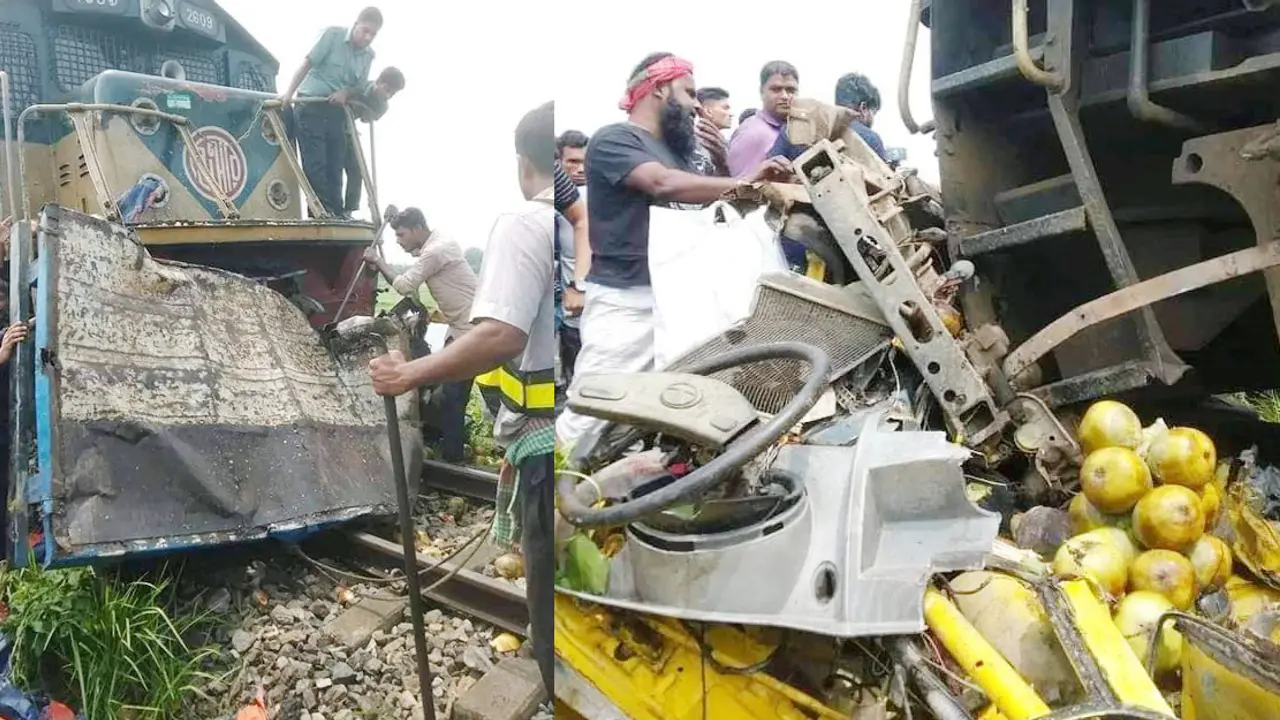 গাজীপুরে পিকআপ ভ্যানে ট্রেনের ধাক্কা, নিহত ৩