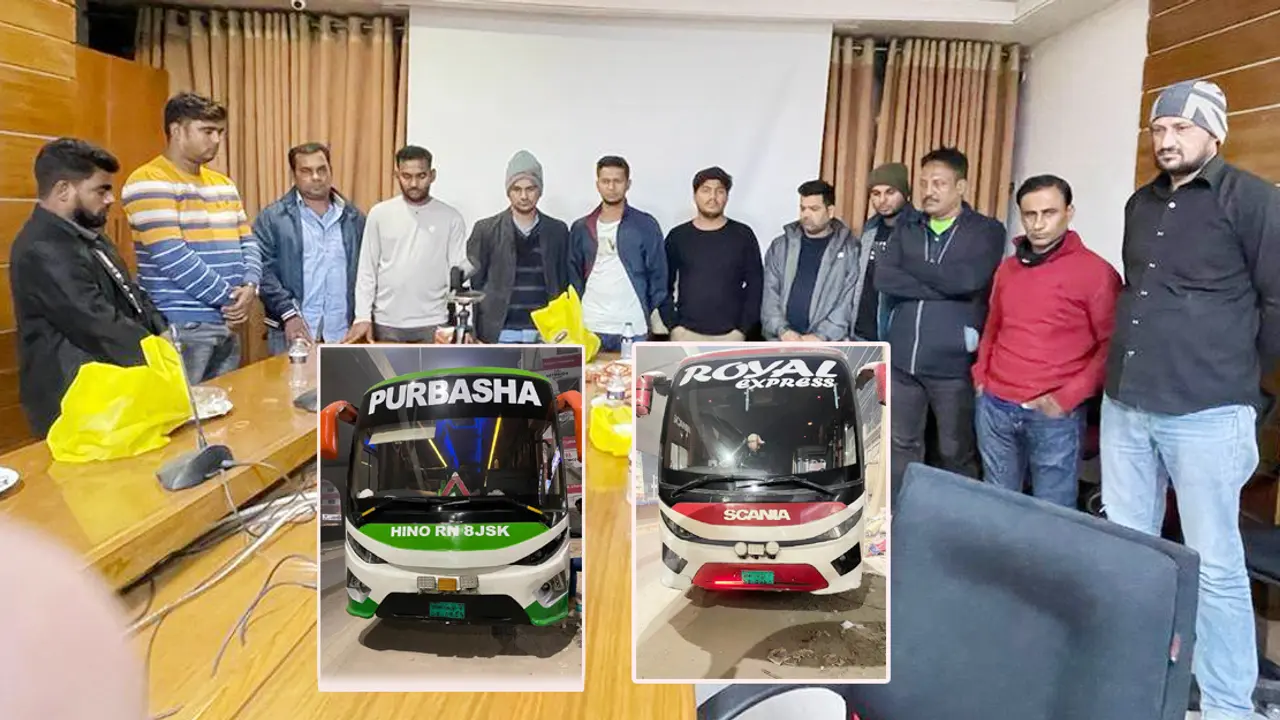 বাস থেকে ৬৩৭ ভরি স্বর্ণ উদ্ধার, ভারতীয় নাগরিকসহ আটক ১২