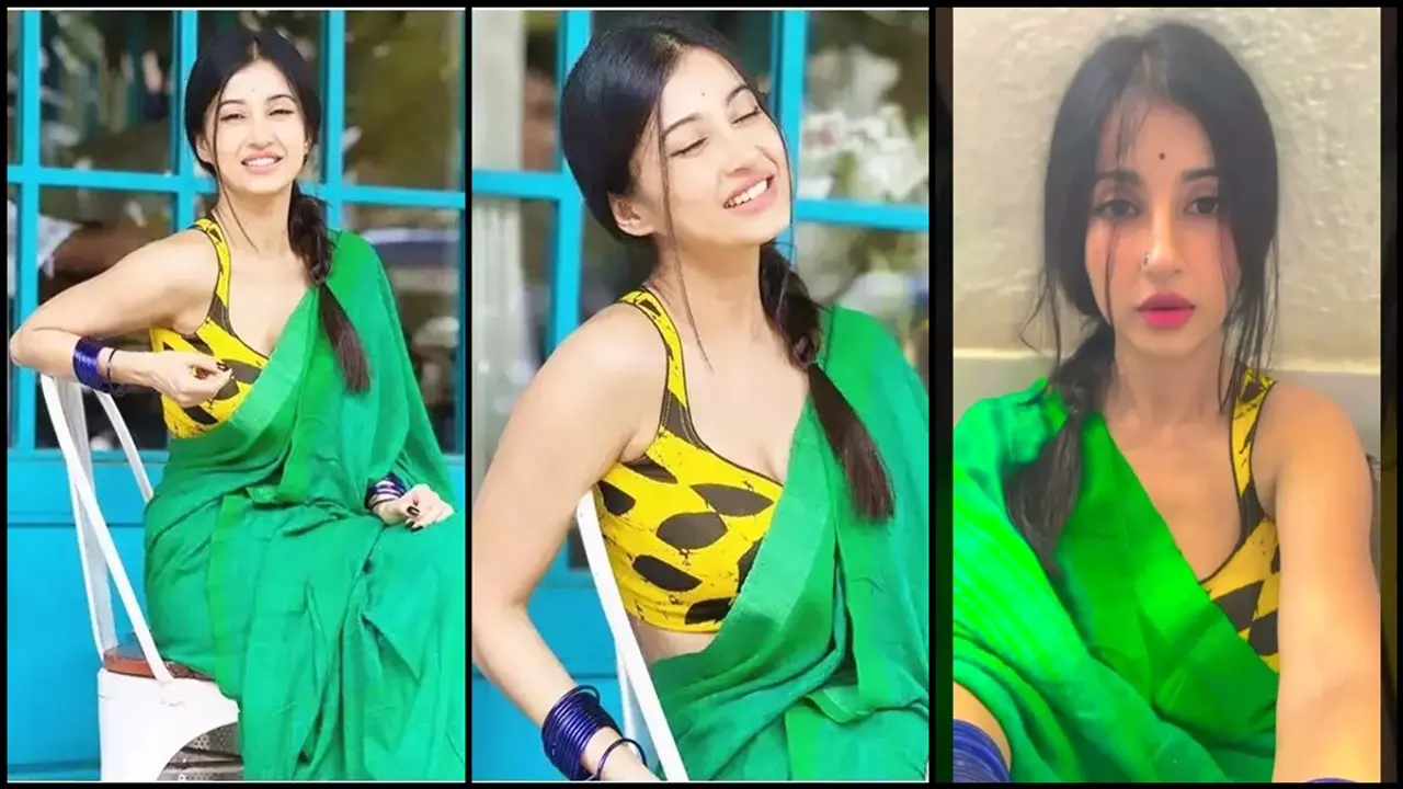 সবুজ শাড়ি আর স্লিভলেস ব্লাউজে মুম্বাইয়ে মনামী