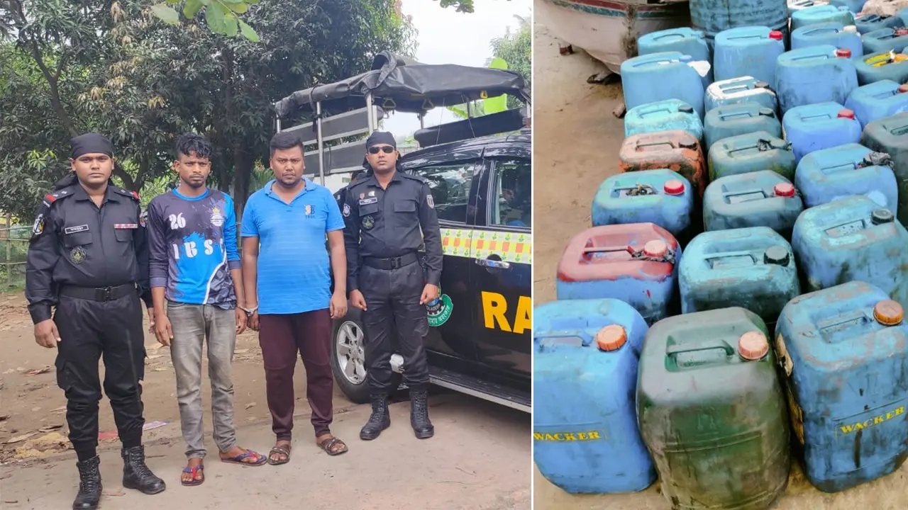 বসতবাড়িতে চোরাই ডিজেল-মবিলের মজুত, দুজনকে আটক