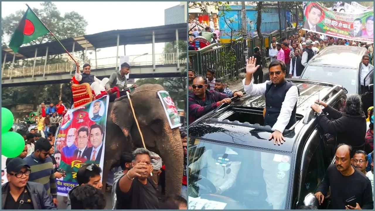 কখনো হাতিতে, কখনো গাড়িতে চড়ে সাঈদ খোকনের শোভাযাত্রা