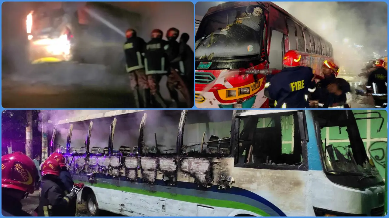 অবরোধ শুরুর আগেই ৯ বাস ও আ.লীগ কার্যালয়ে আগুন