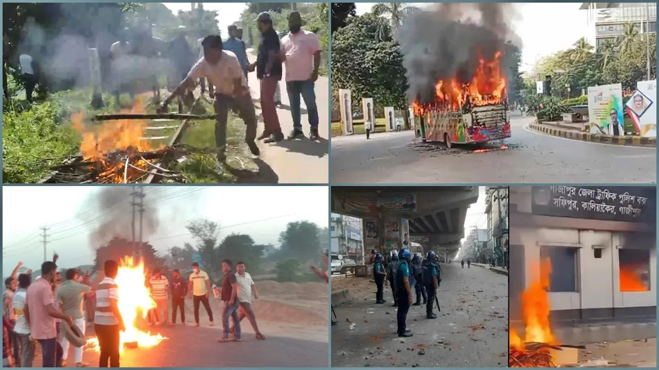 ২৭ ঘণ্টায় পুড়েছে বাসসহ ১৪ পরিবহন, বাদ যায়নি শোরুম-পুলিশ বক্সও