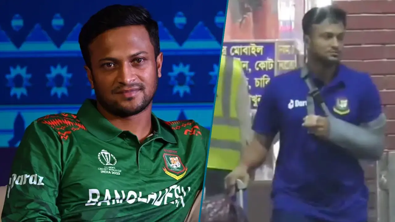 হাতে ব্যান্ডেজ নিয়ে ঢাকায় সাকিব