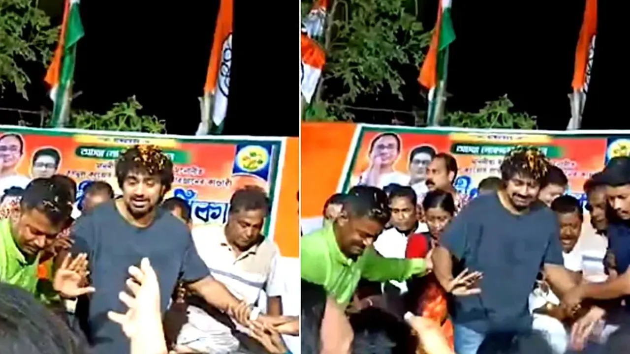 ভোটের প্রচারে নেমে বিপাকে দেব, ভেঙে পড়ল মঞ্চ (ভিডিও)