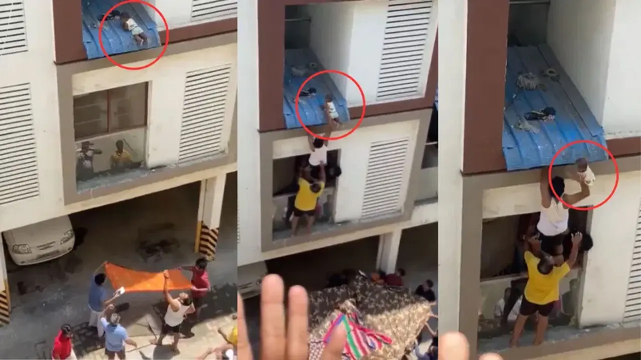 মায়ের কোল ফসকে দোতলার কার্নিশে ৮ মাসের শিশু! এরপর যা হলো… (ভিডিও)