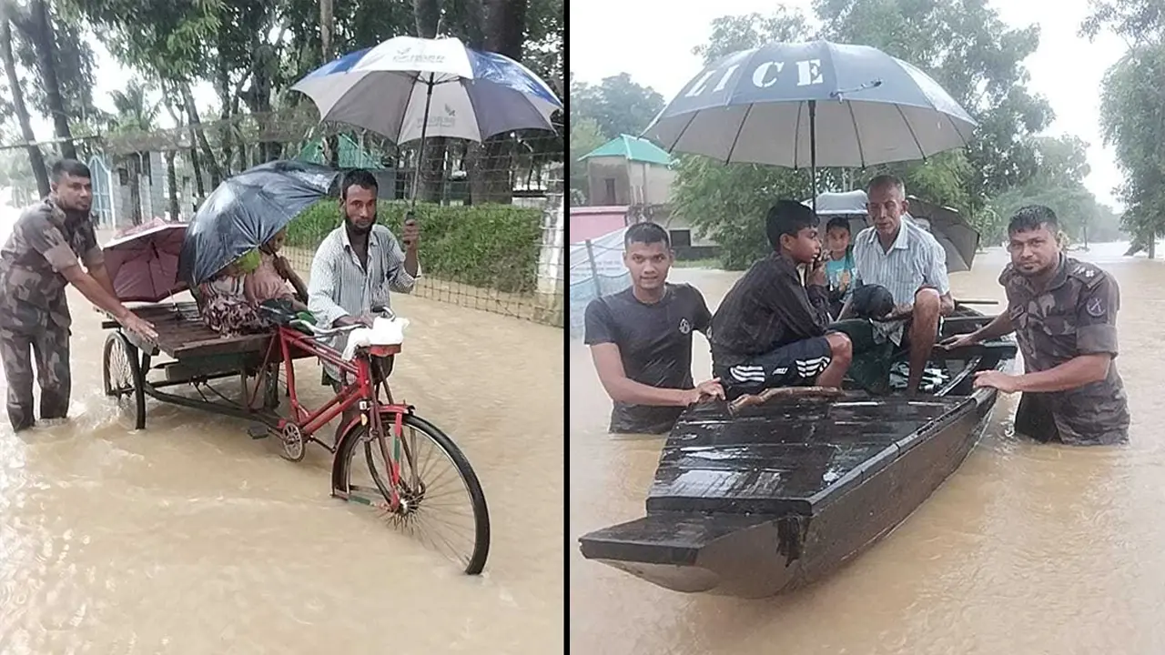 ফেনীতে বানভাসি মানুষের বাঁচার আকুতি, উদ্ধারে সেনাবাহিনী-বিজিবি