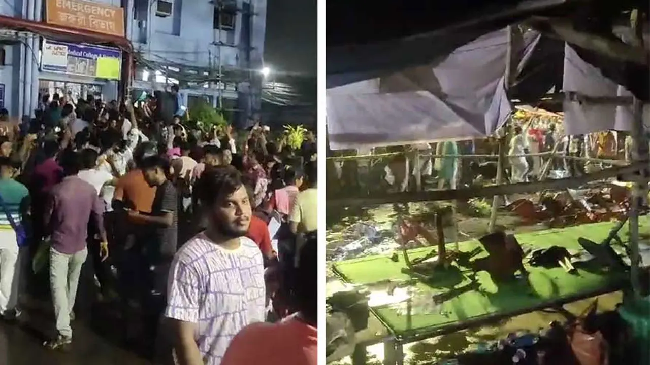 পুলিশের ব্যারিকেড ভেঙে আরজি কর হাসপাতালে ভাঙচুর