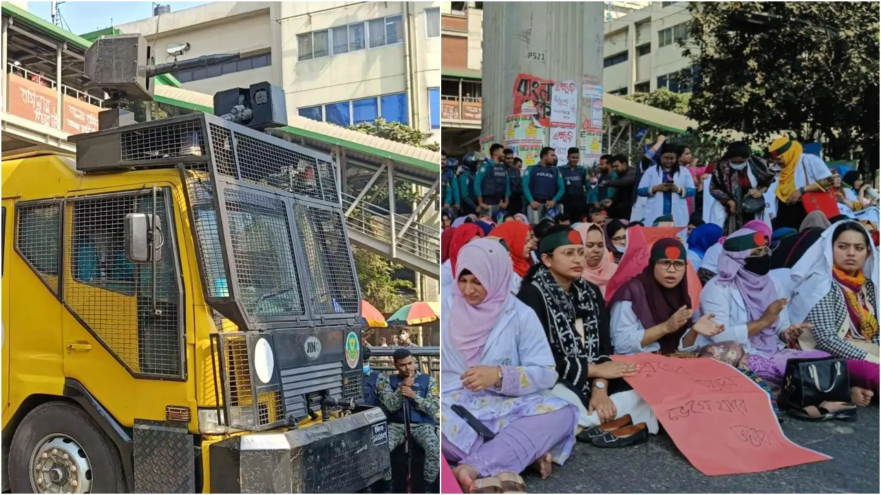 শাহবাগে পুলিশের সাঁজোয়া যান, চিকিৎসকদের ক্ষোভ