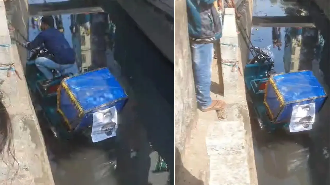 ভোটার আনা-নেওয়ার কাজে নিয়োজিত রিকশা নালায় ফেলে দিল বিএনপি