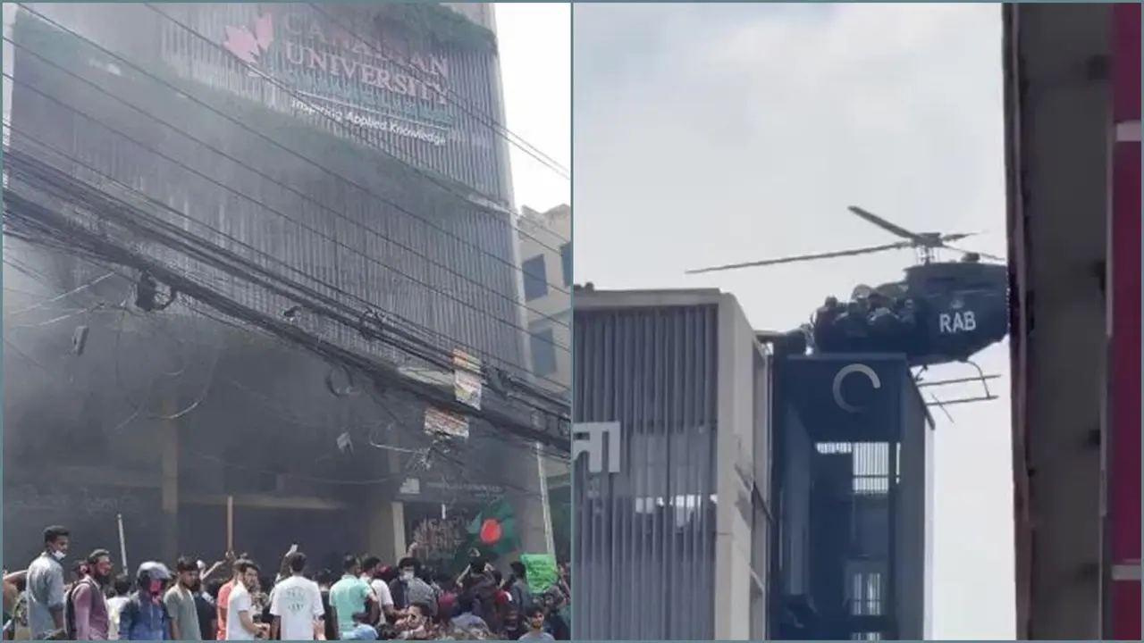 কানাডিয়ান ইউনিভার্সিটিতে আটকা পুলিশ, উদ্ধারে এলো হেলিকপ্টার