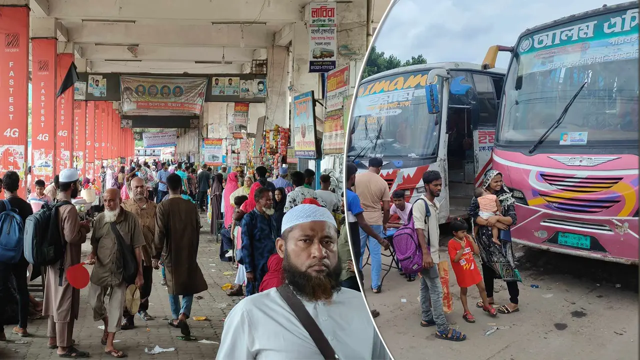 বাস কাউন্টারে যাত্রীদের চাপ, বেশি ভাড়া নেওয়ার অভিযোগ