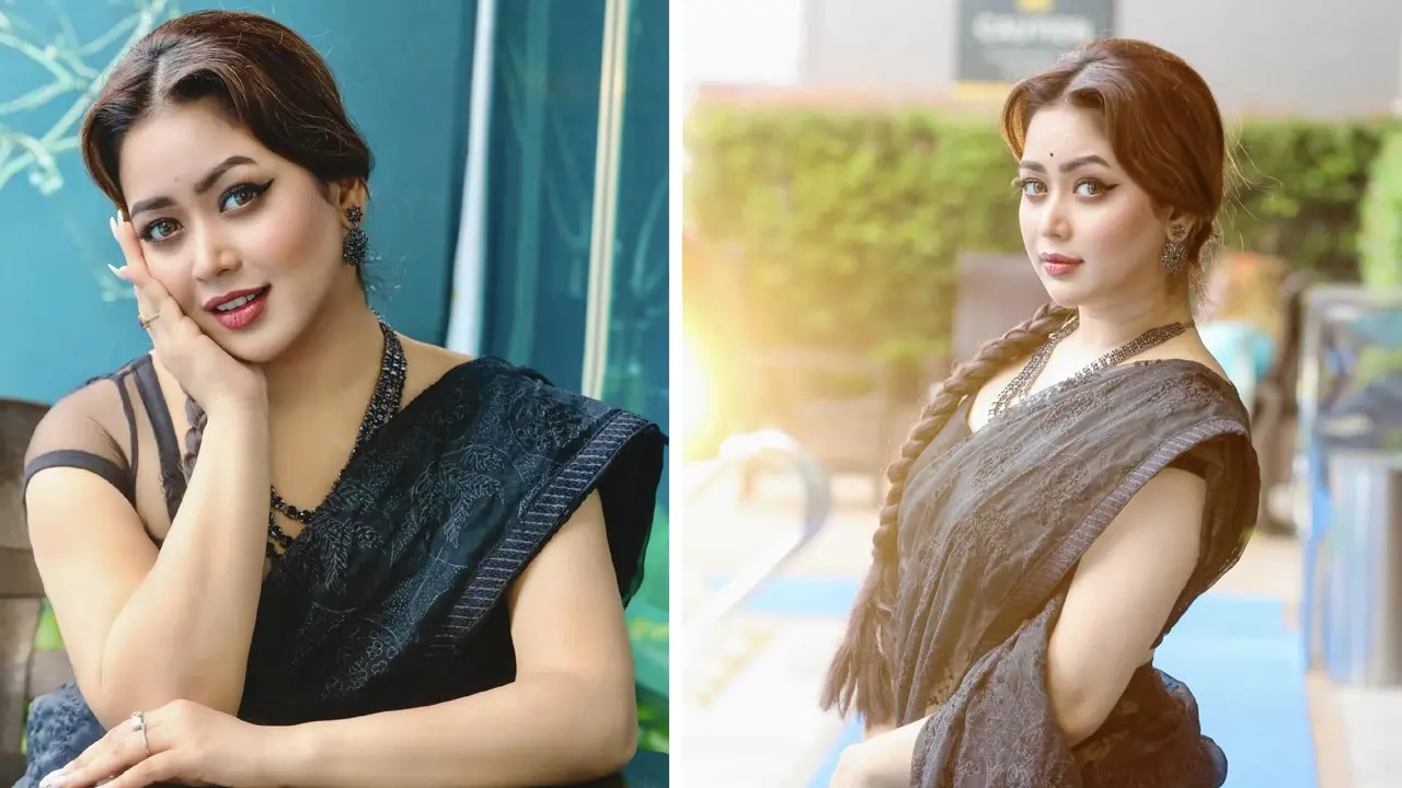 চোখজুড়ানো কালো শাড়িতে ভাবনা
