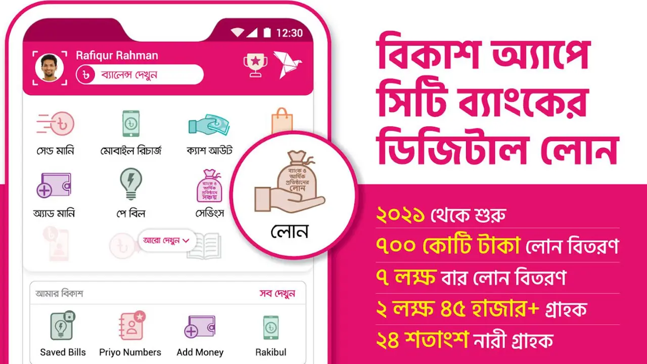 বিকাশ অ্যাপে সিটি ব্যাংক থেকে ৭০০ কোটি টাকার ডিজিটাল ঋণ বিতরণ