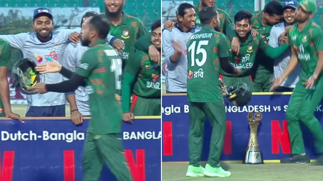সিরিজ জয়ের পর মুশফিকের ‘হেলমেট’ উদযাপন (ভিডিও)