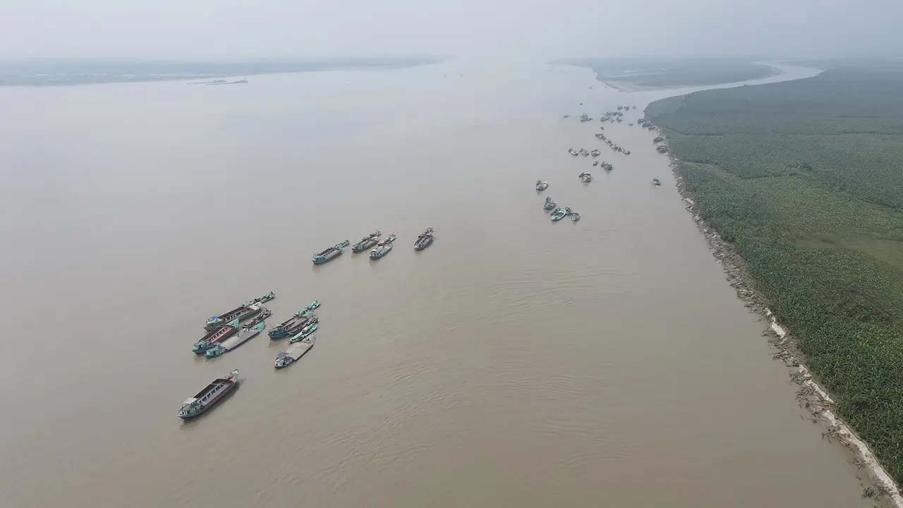 নদী ভাঙনের মধ্যেই পাবনার পদ্মায় বালু উত্তোলনের মহাকর্মযজ্ঞ