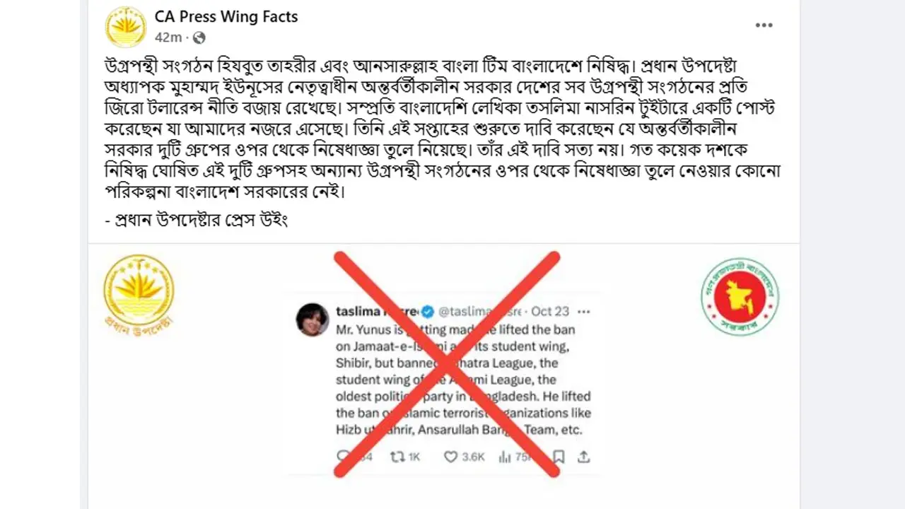 উগ্রপন্থি সংগঠনের নিষেধাজ্ঞা তুলে নেওয়ার পরিকল্পনা নেই
