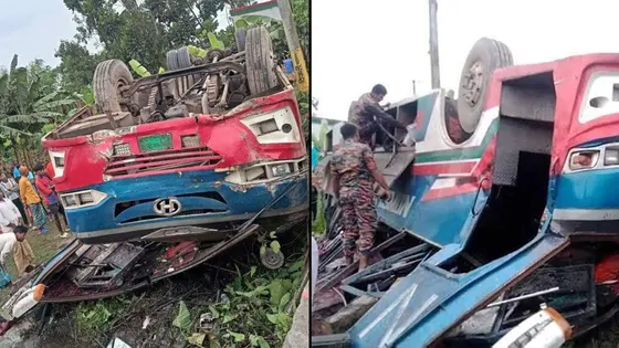 দিনাজপুরের যাত্রীবাহী বাস উল্টে কিশোর নিহত, আহত ১৫