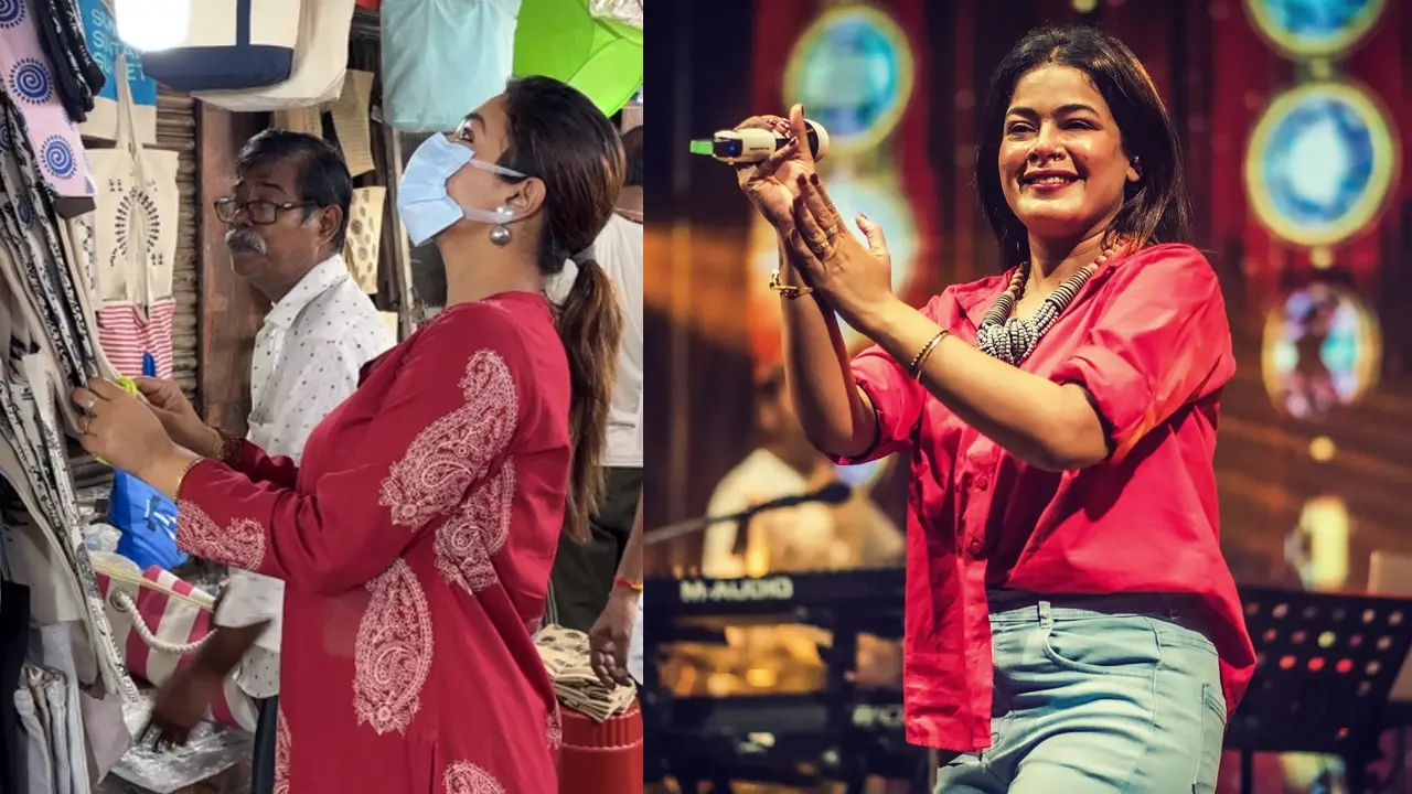 মুখে মাস্ক, ফুটপাতে দামাদামি করে কেনাকাটা করছেন গায়িকা