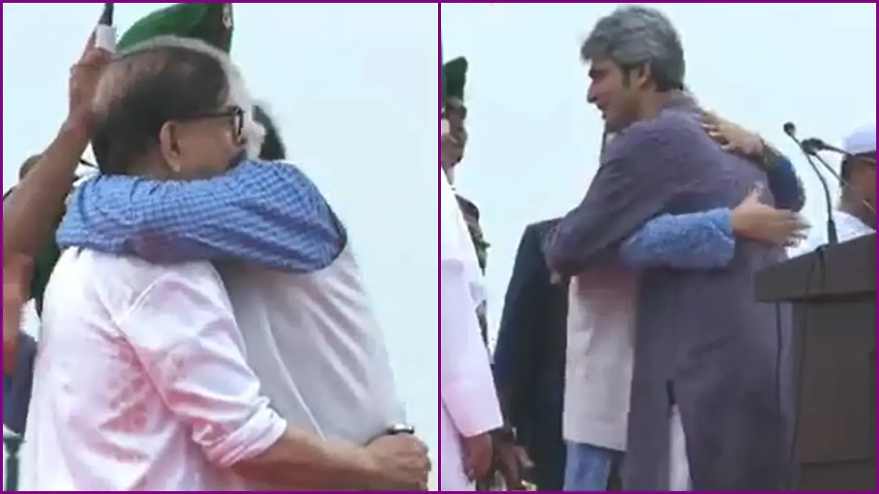 ঘোষণাপত্র পাঠ শেষে নেতাদের সঙ্গে বুক মেলালেন প্রধান উপদেষ্টা