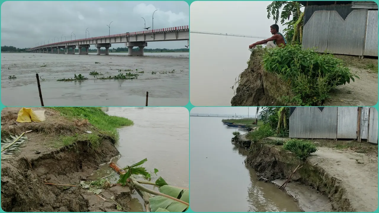 তিস্তা সেতু রক্ষা বাঁধে ধস, বাড়ছে ভাঙন আতঙ্ক