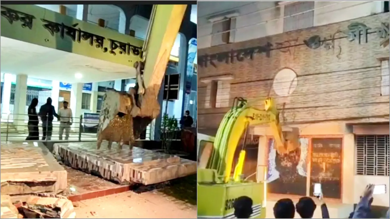 চুয়াডাঙ্গায় শেখ মুজিবের ম্যুরাল ও আওয়ামী লীগের কার্যালয় ভাঙচুর
