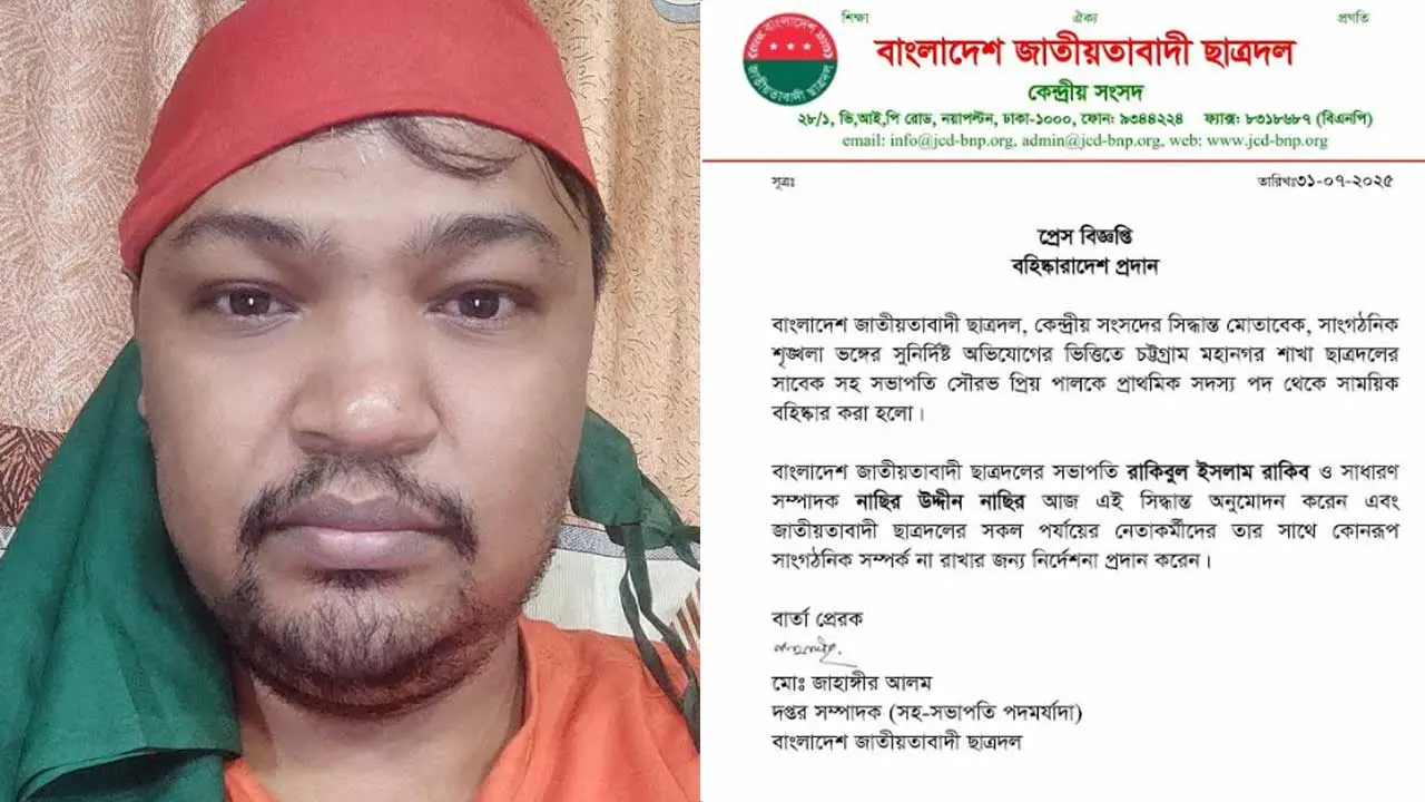 ছাত্রদল নেতা সৌরভ পাল বহিষ্কার, চারজনের কাছে ব্যাখ্যা তলব