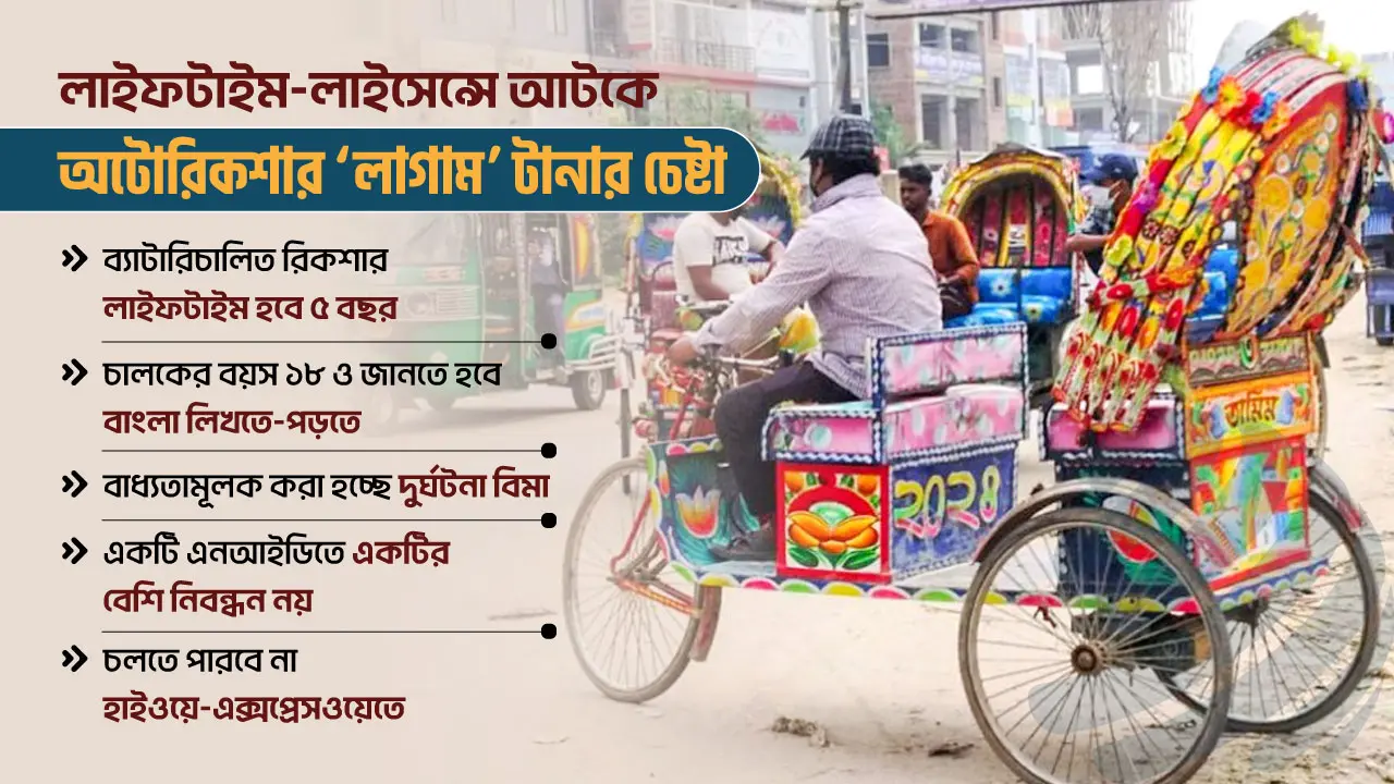 ব্যাটারিচালিত রিকশাকে ‘নিয়মে’ বাঁধছে সরকার