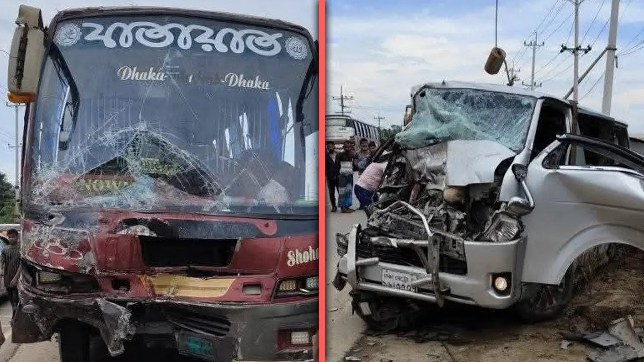 নরসিংদীতে বাস-মাইক্রো-সিএনজির ত্রিমুখী সংঘর্ষ, নিহত ১
