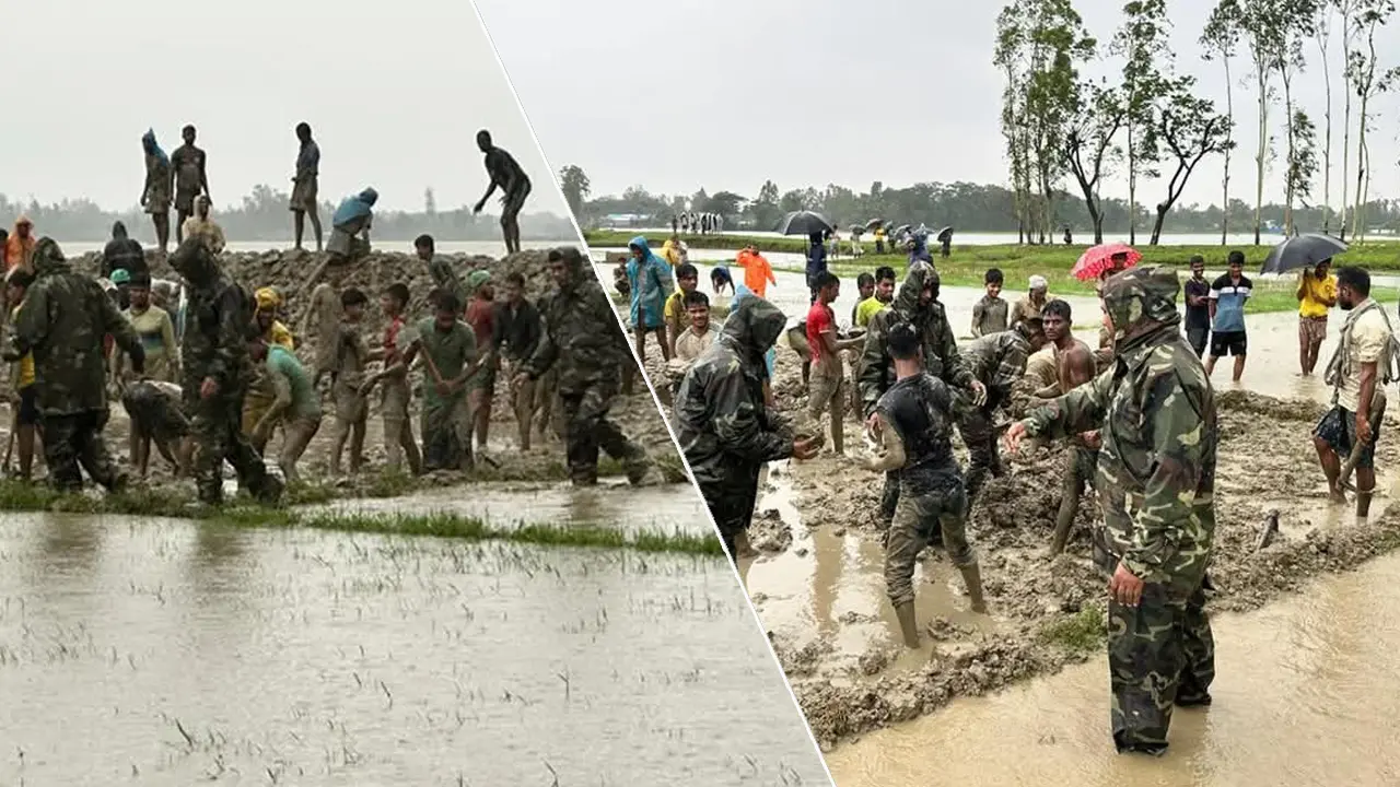 বাঁধে ভাঙন, সেনাবাহিনীর দ্রুত হস্তক্ষেপে রক্ষা পেল এলাকা