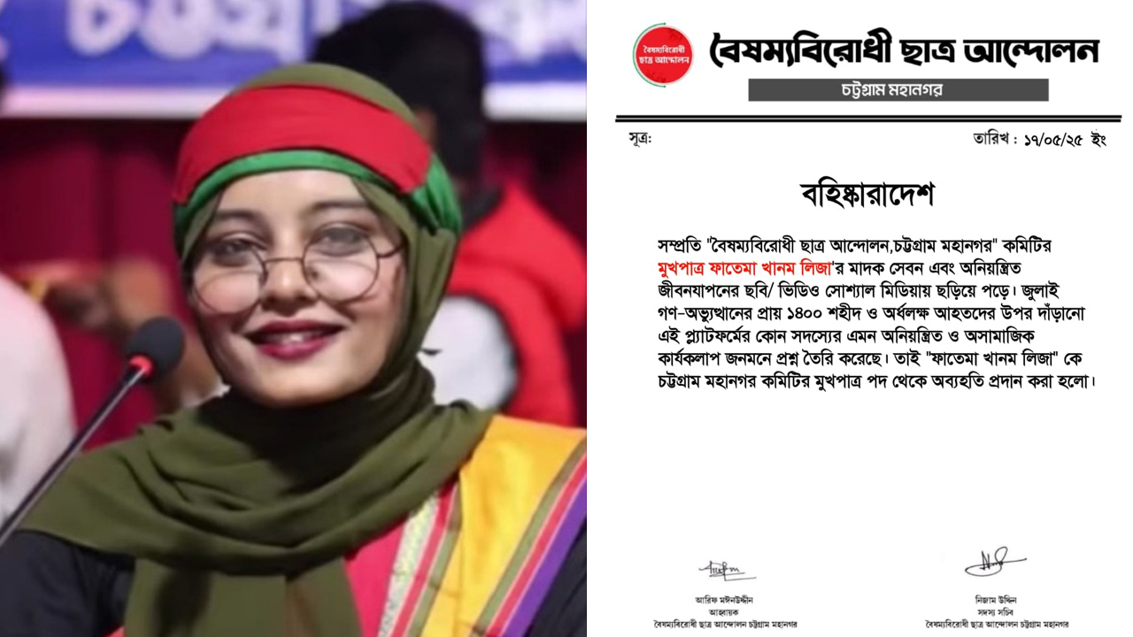 অনিয়ন্ত্রিত জীবনযাপনের ভিডিও ভাইরাল, চট্টগ্রামে নারী সমন্বয়ককে অব্যাহতি