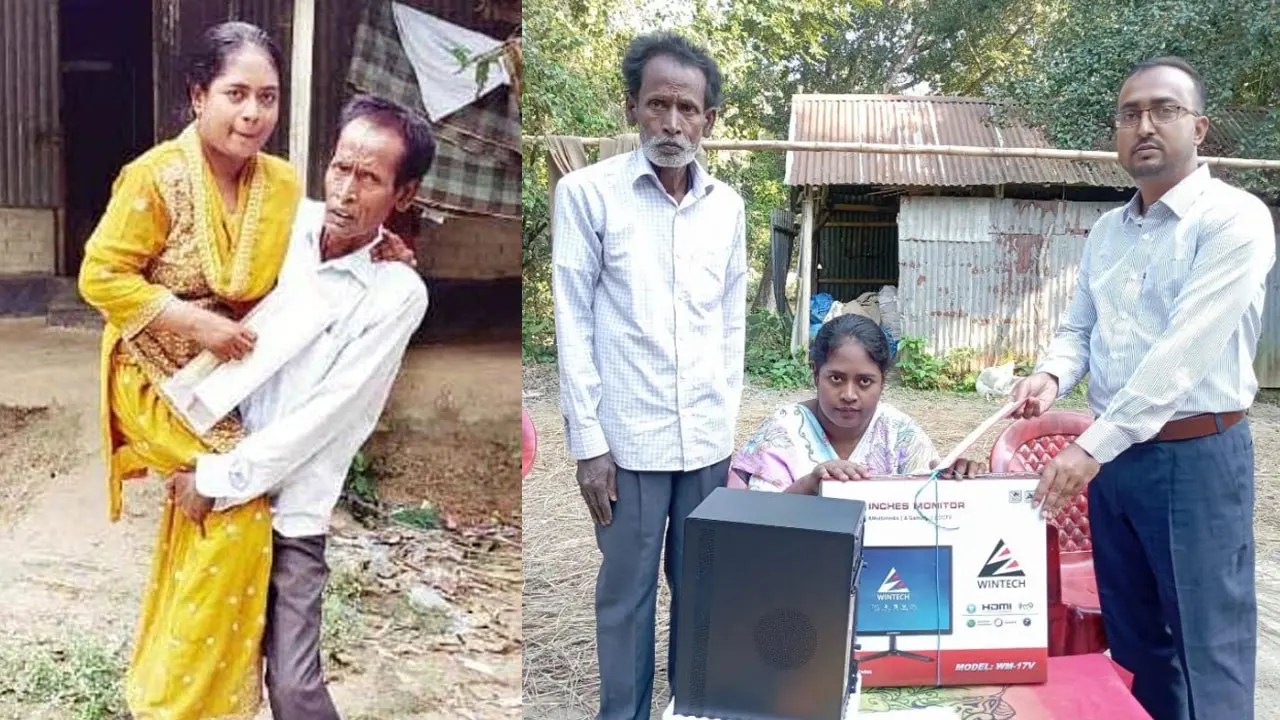 কম্পিউটার উপহার পেলেন বাবার কোলে চড়ে উচ্চশিক্ষার স্বপ্নজয়ী নাইছ