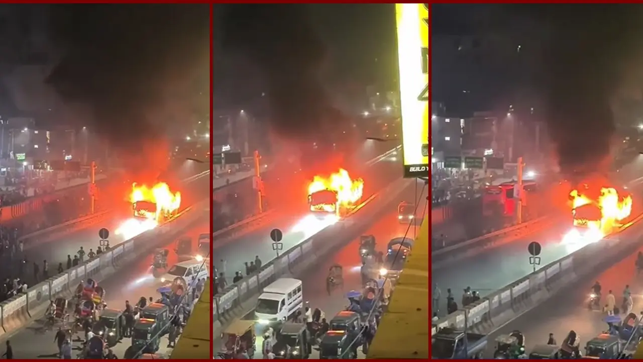 এবার ধোলাইপাড়ে বাসে আগুন