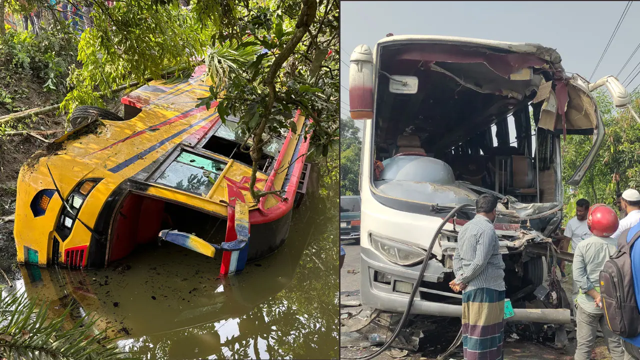 দাঁড়িয়ে থাকা বাসে চলন্ত বাসের ধাক্কা, আহত ২০