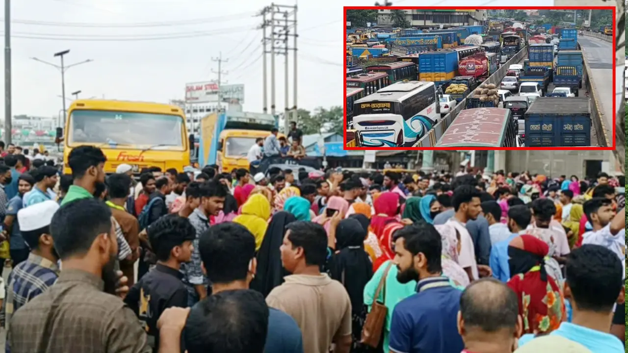 গার্মেন্টস শ্রমিকদের বিক্ষোভে ঢাকা-চট্টগ্রাম মহাসড়কে তীব্র যানজট