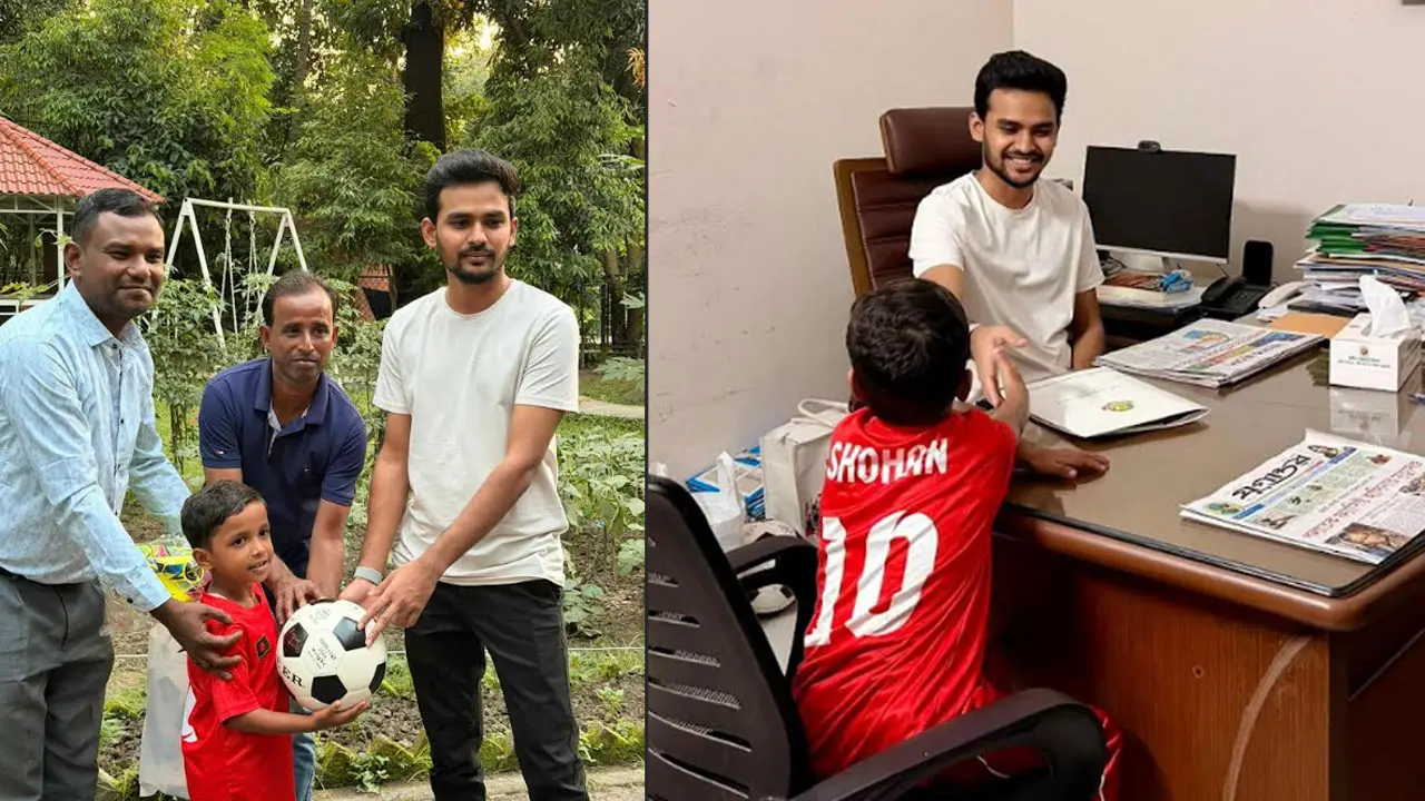 ক্রীড়া উপদেষ্টার সঙ্গে চাঁদপুরের খুদে ফুটবলার সোহানের সাক্ষাৎ