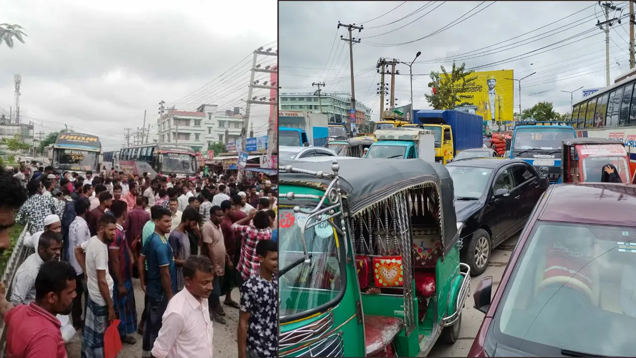 ঢাকা-ময়মনসিংহ মহাসড়ক অবরোধ করে শ্রমিক বিক্ষোভ 