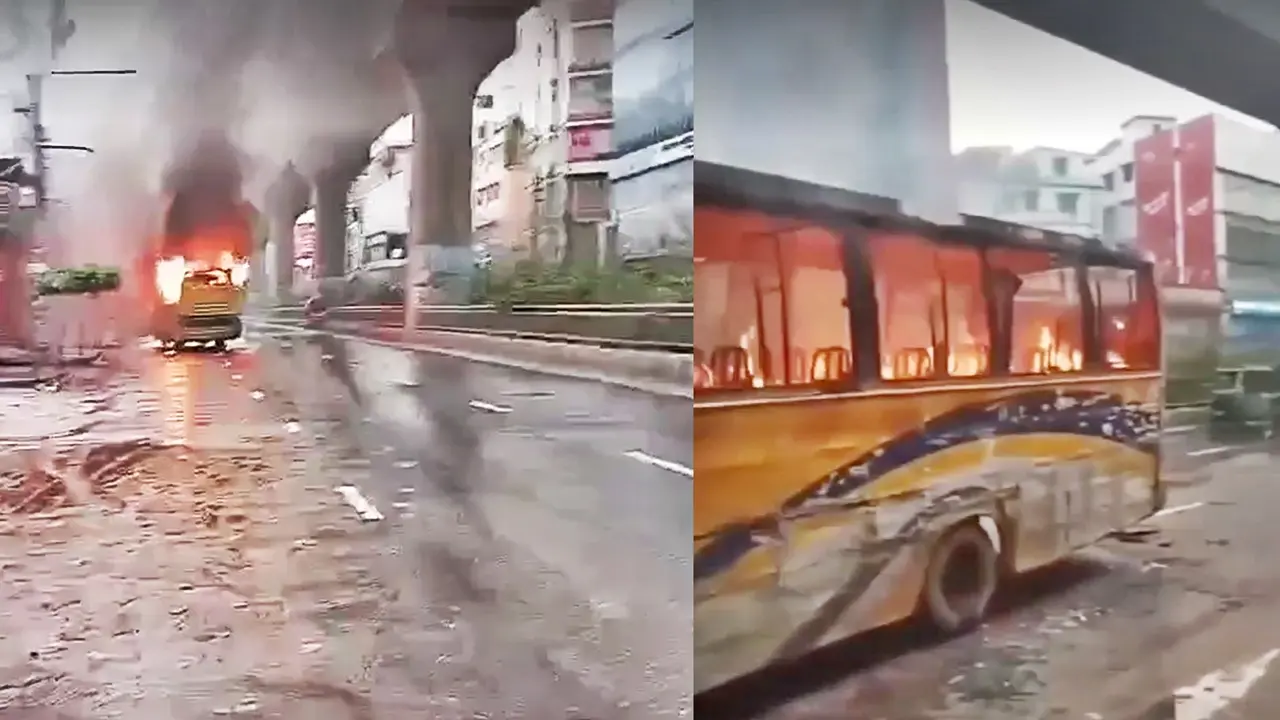 মিরপুরে যাত্রীদের নামিয়ে বাসে আগুন