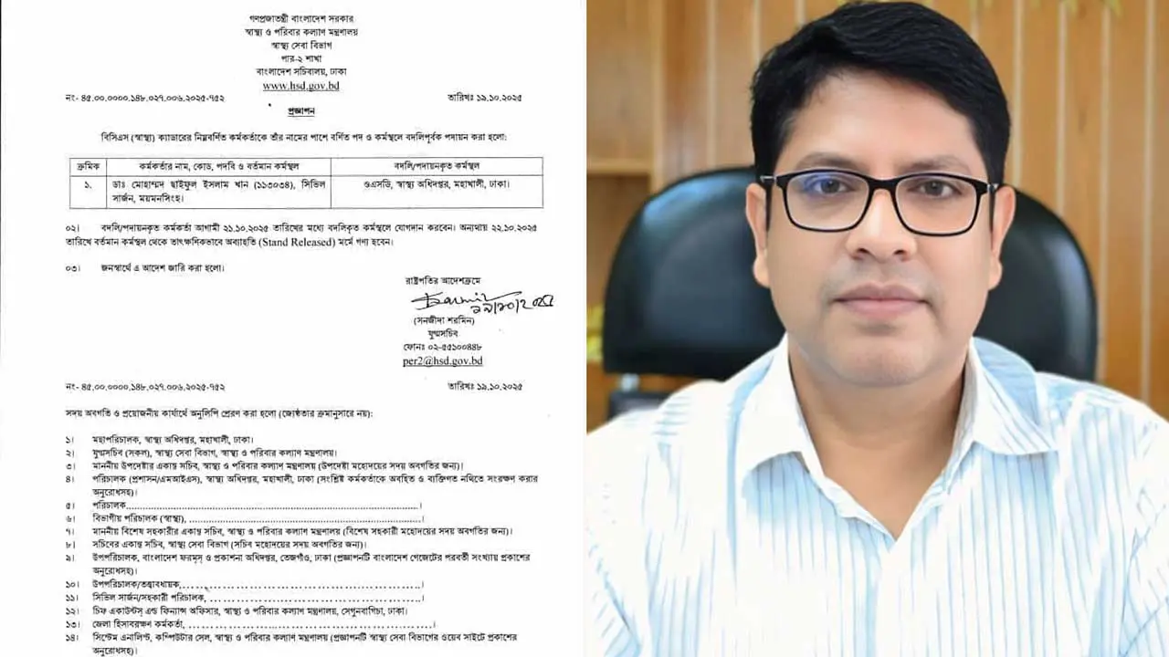 সাবেক হিসাব রক্ষককে যোগদানে আপত্তি, সিভিল সার্জন ওএসডি