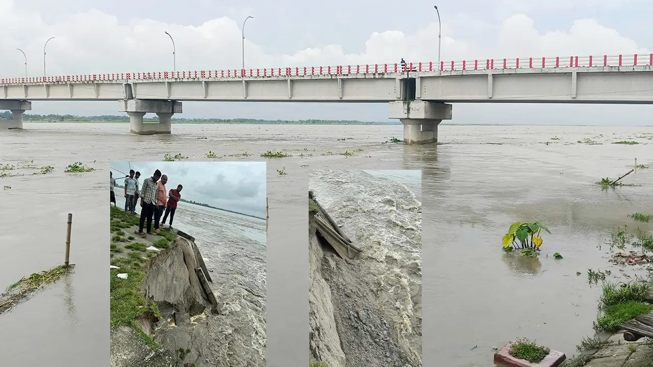 তিস্তা সেতু রক্ষা বাঁধে ধস, ভাঙন ঝুঁকিতে সড়ক