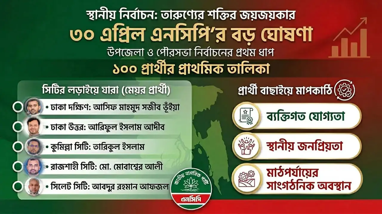 ৩০ এপ্রিল ১০০ প্রার্থীর তালিকা দেবে এনসিপি