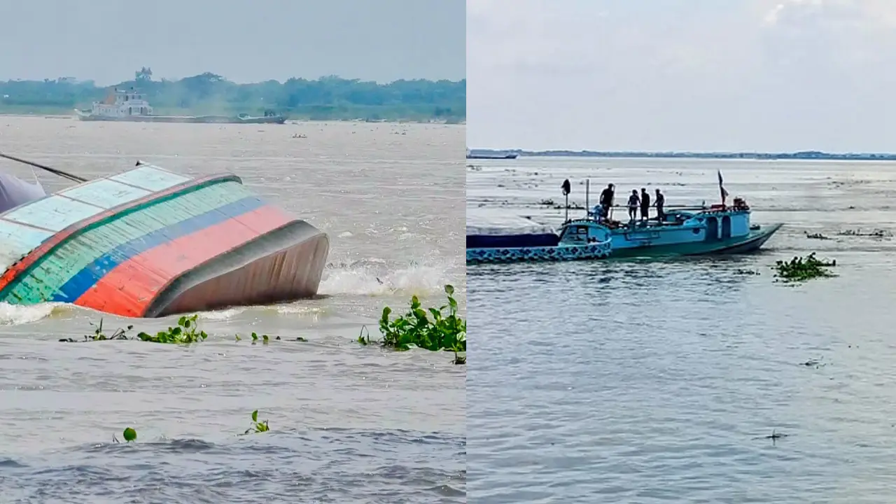 মেঘনার ঘূর্ণিস্রোতে ৪৪০০ বস্তা সিমেন্টসহ ট্রলার ডুবি