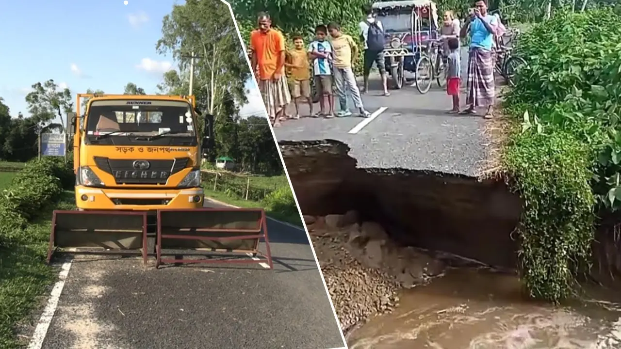 তিস্তার ঢলে সড়ক ধস, মেরামতের ট্রাক আটকে দিল বিএসএফ