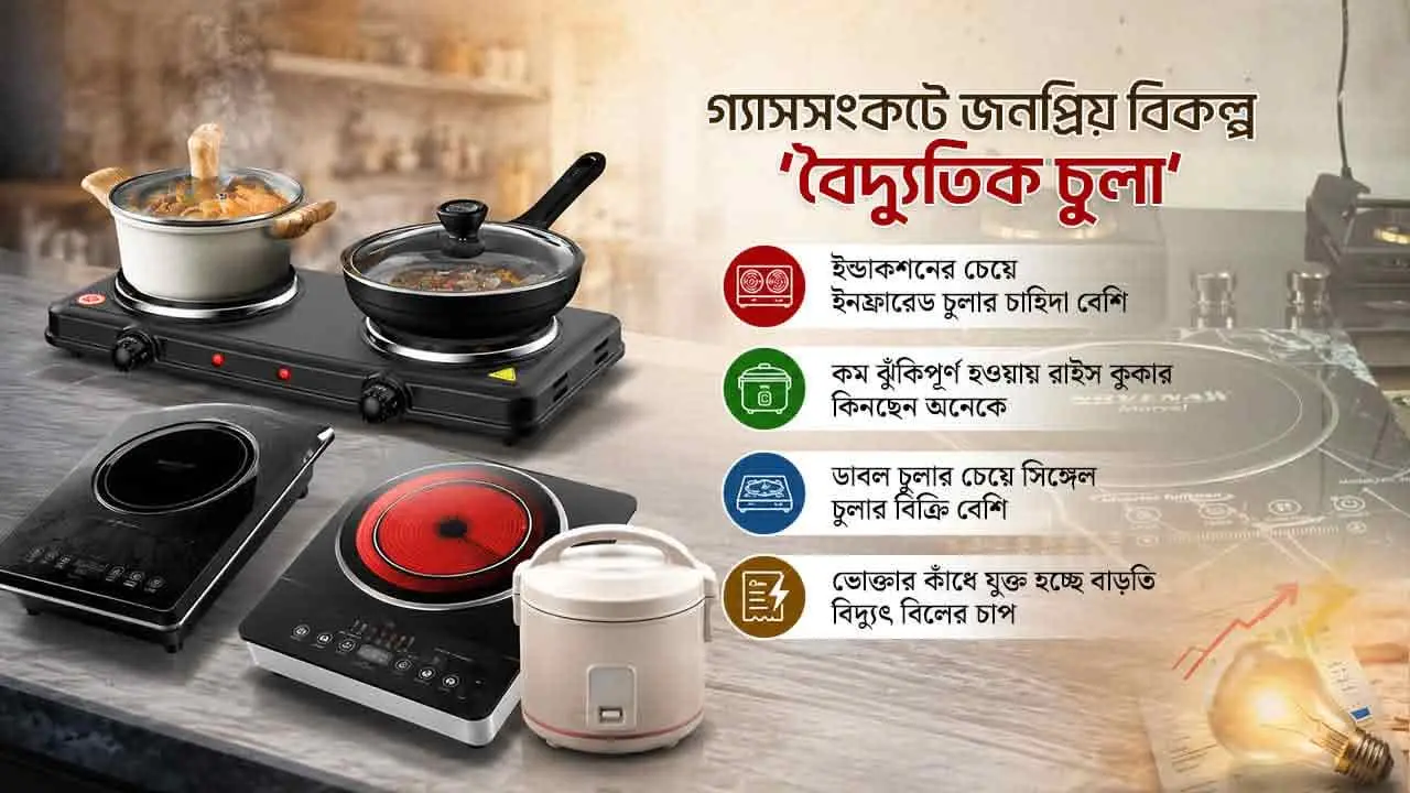 লাইনের গ্যাসে নেই ভরসা, বাড়তি বিলের চাপেও হটকেক ইলেকট্রিক চুলা