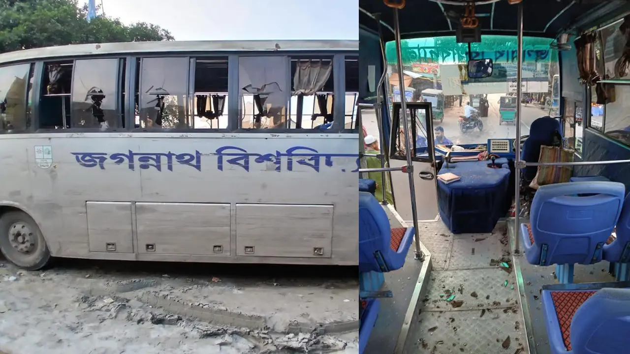 সড়ক দুর্ঘটনার জেরে জবির বাসে হামলা-ভাঙচুর, ৫ শিক্ষার্থী আহত
