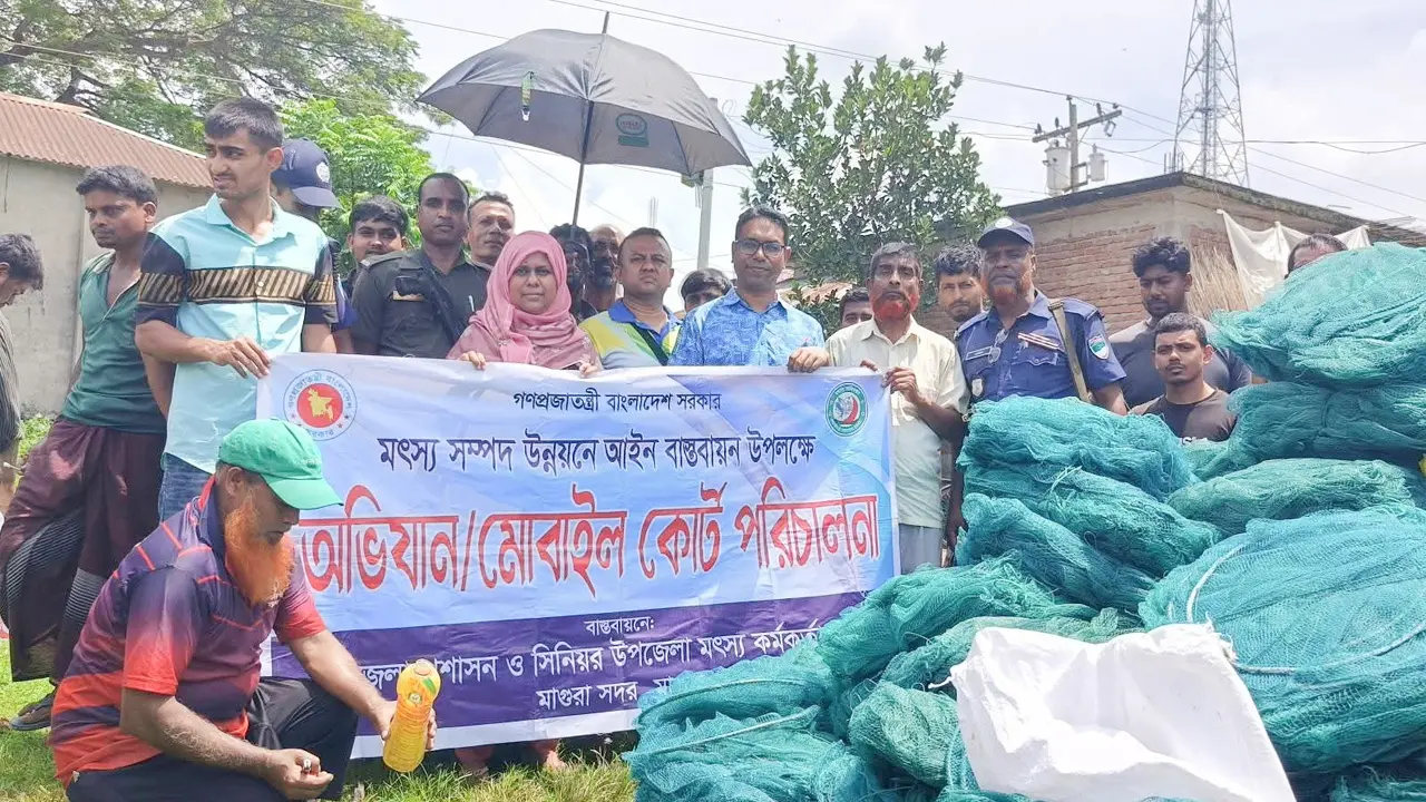 মাগুরায় ১২ হাজার মিটার নিষিদ্ধ জাল জব্দ, ধ্বংস করল প্রশাসন