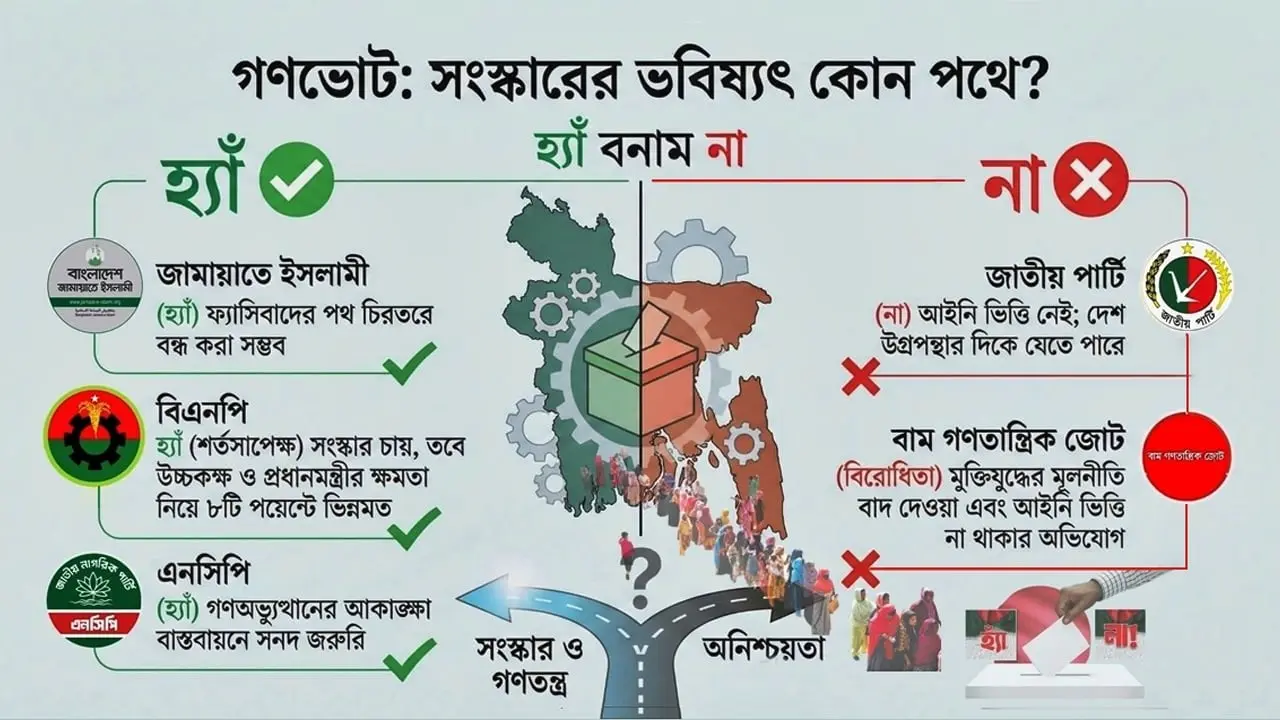 গণভোটে ‘হ্যাঁ’ ও ‘না’র ভবিষ্যৎ কী, কোন দল কী চায়